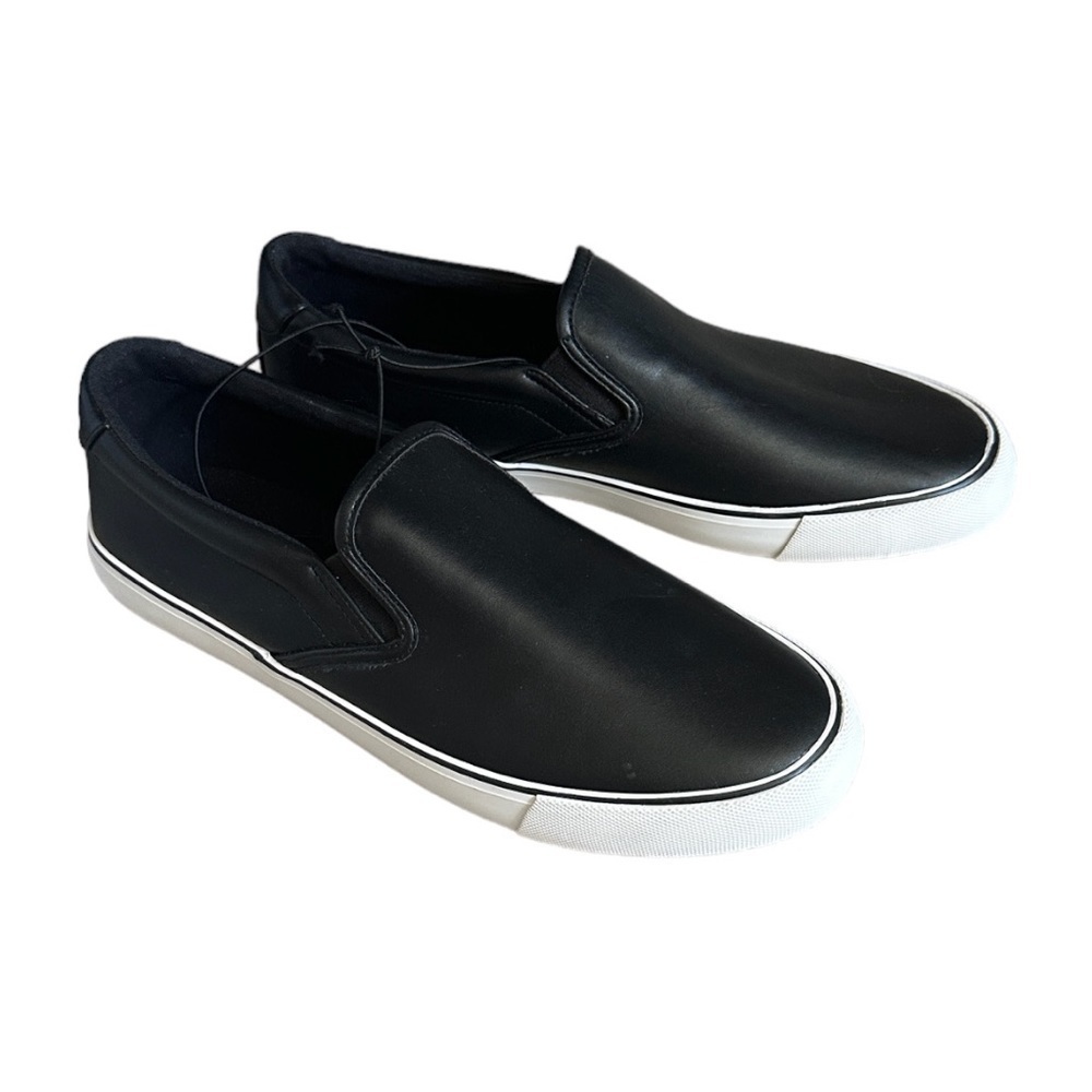 Express Black Faux Leather Classic Minimalist Slip On Sneakers Size 10 NWOT - Picture 2 of 7